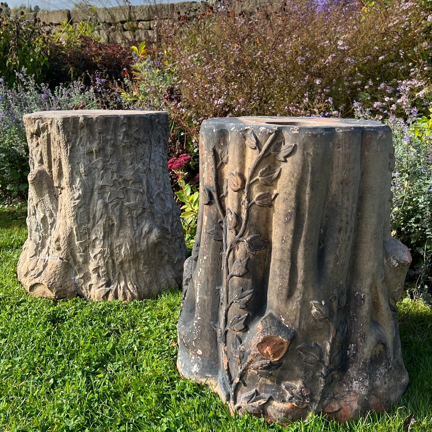 Pair of English Terracotta Tree Stump or Stumpery Pedestals by Gibbs & Canning, Tamworth c.1870