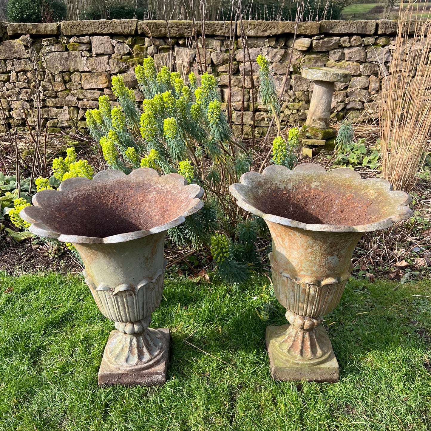 Pair of English Tulip Shaped Cast Iron Urns c.1880