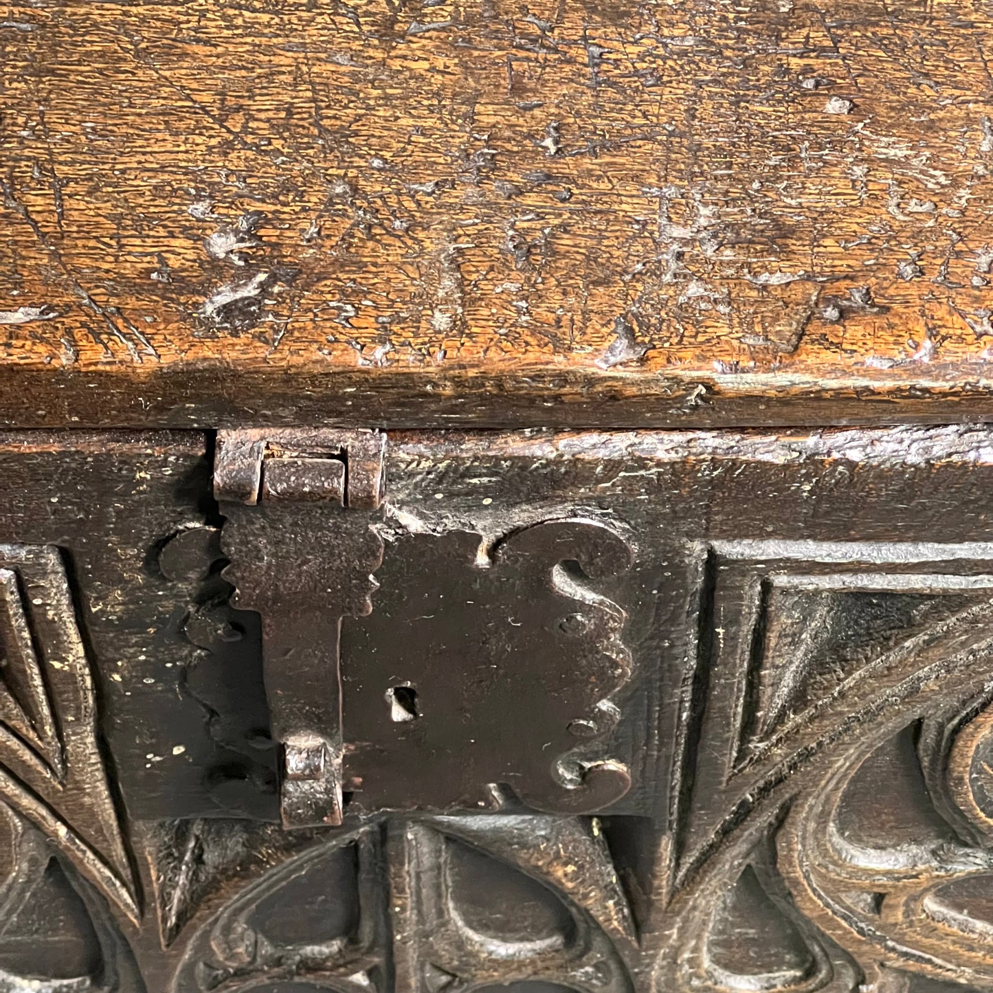 Remarkable English Oak Gothic Coffer c.1480