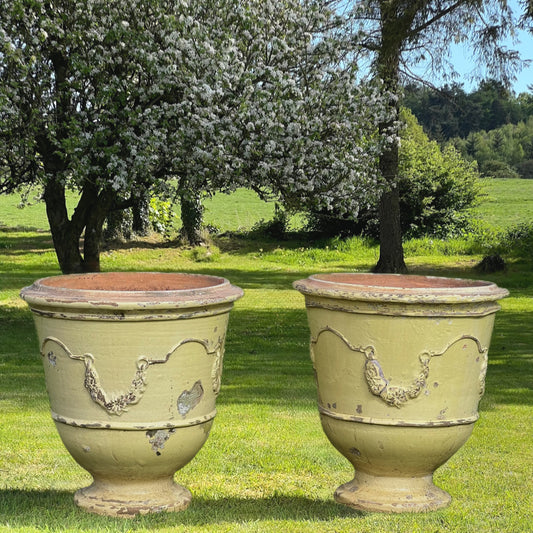 Huge Pair of Cream Glazed Terracotta “Jarre d’Anduze” Urns
