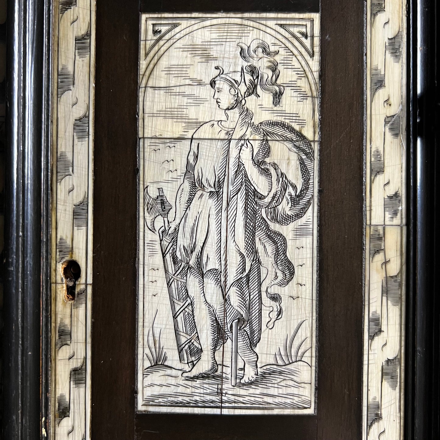 Italian Collector’s Table Cabinet, 17th Century – Ebonised with Ivory Inlay