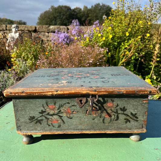 Swedish Painted Marriage Box (Hälsingland Style), Dated 1805