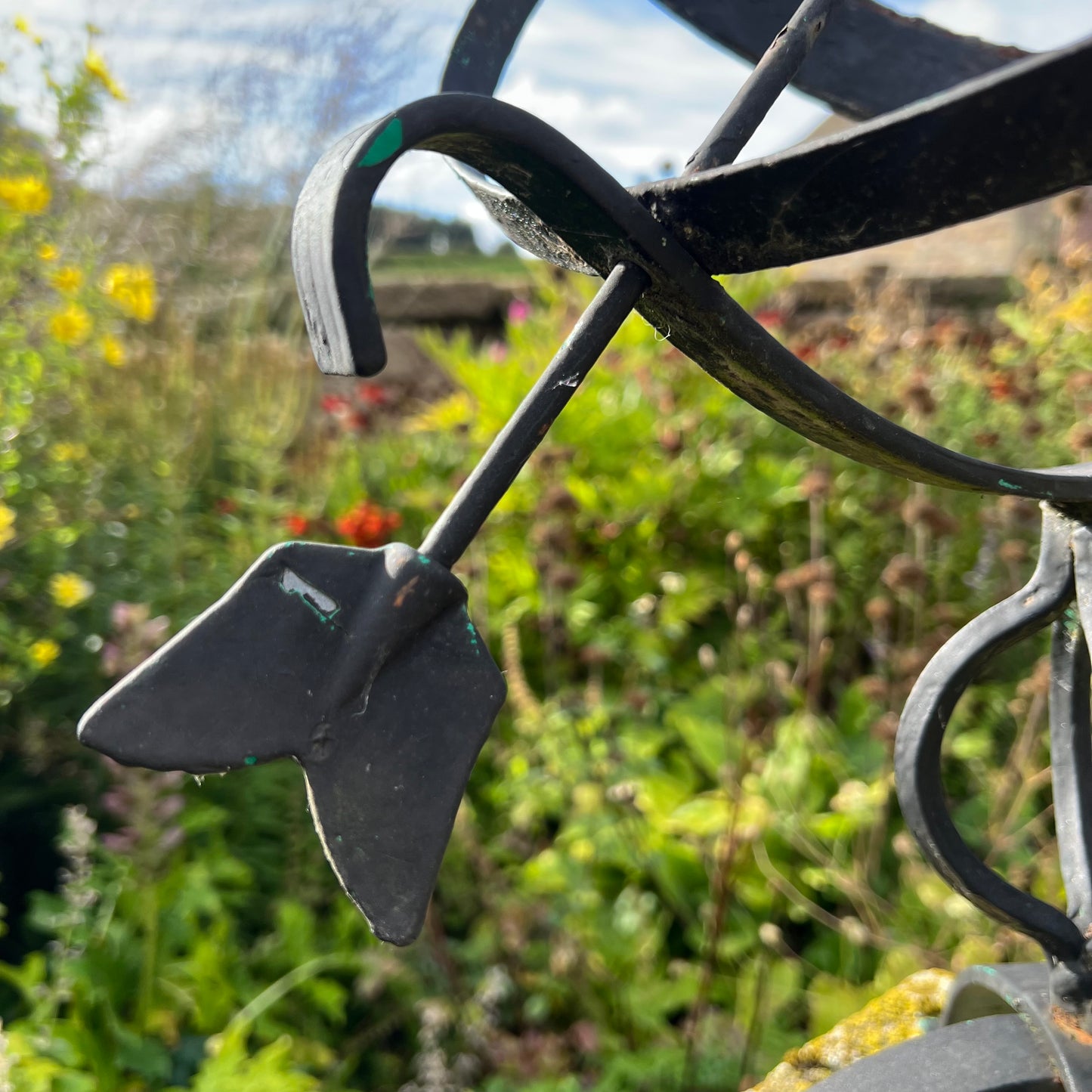 Wrought Iron Armillary Sphere upon English Carved Stone Column