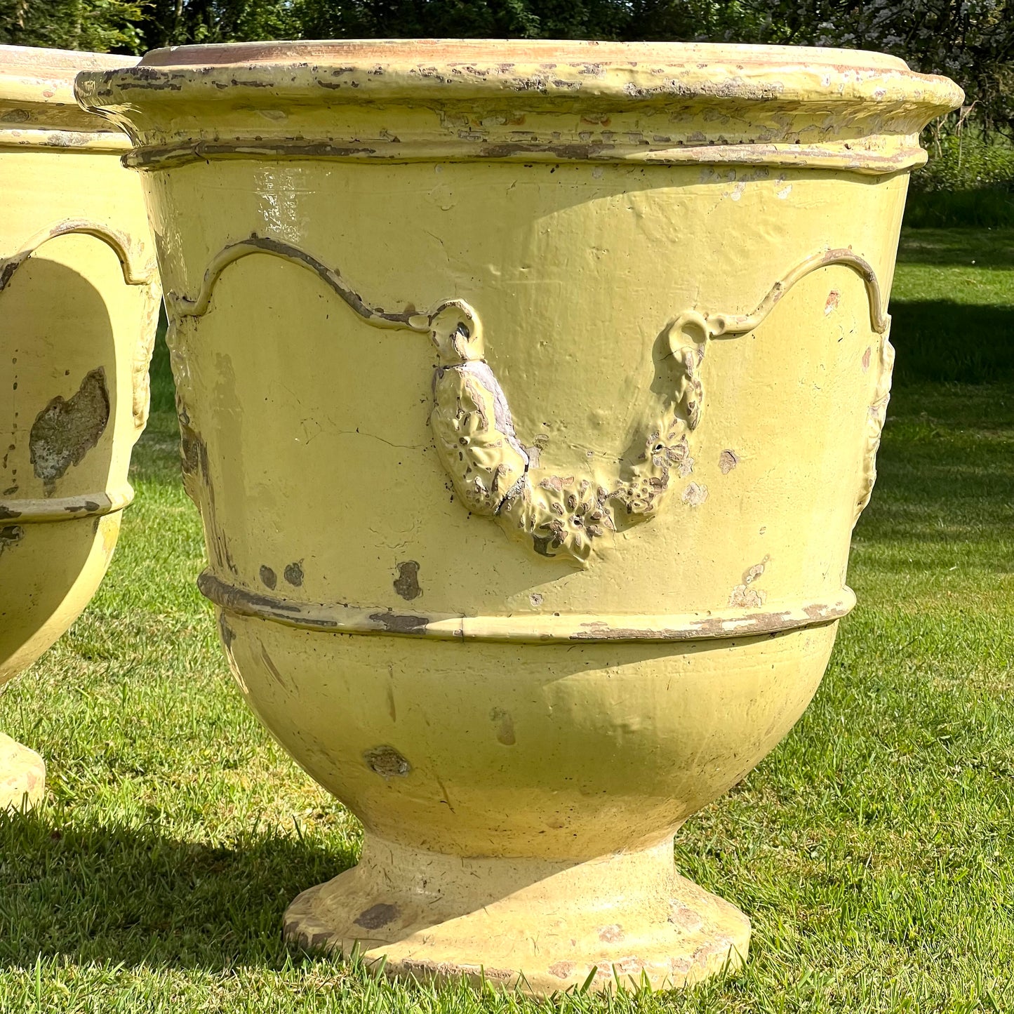 Huge Pair of Cream Glazed Terracotta “Jarre d’Anduze” Urns