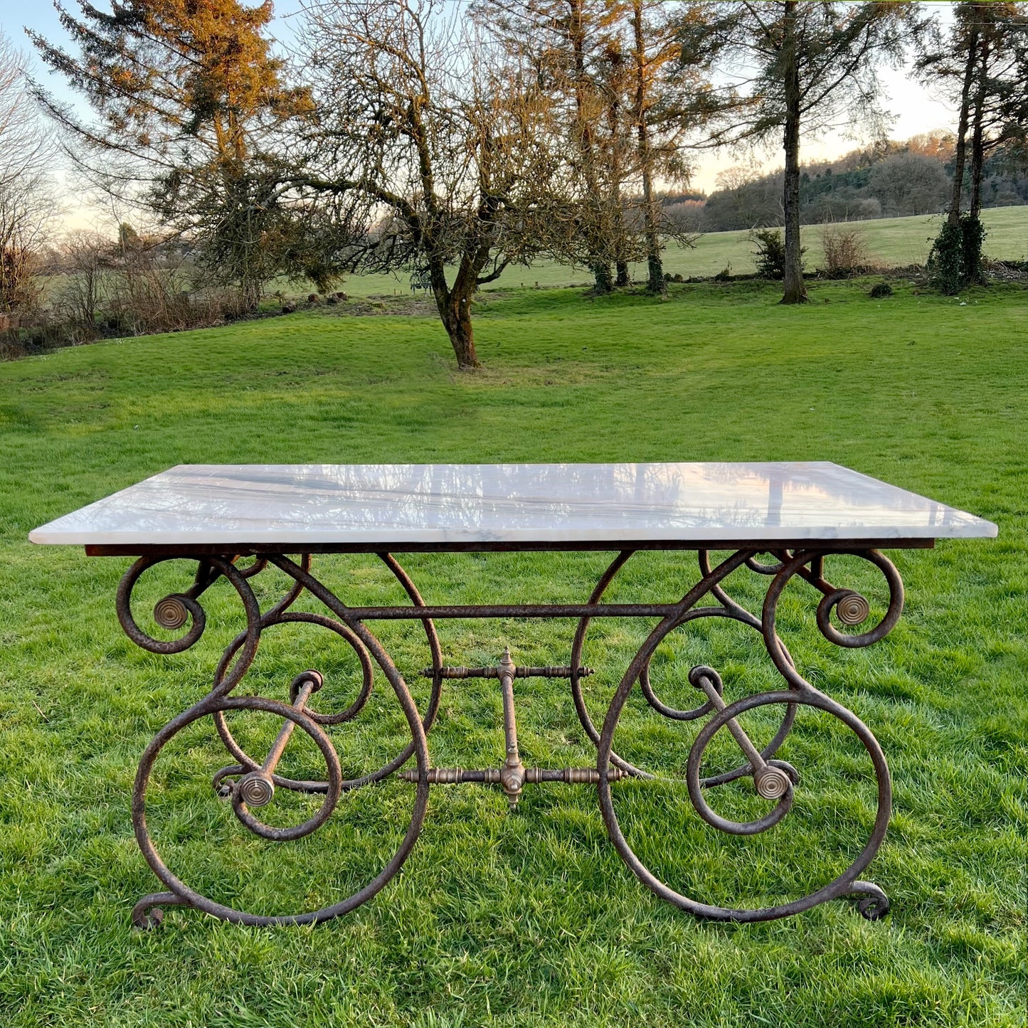 Rare Oversized French Patisserie Table with San Marino Venato Marble Top c.1880