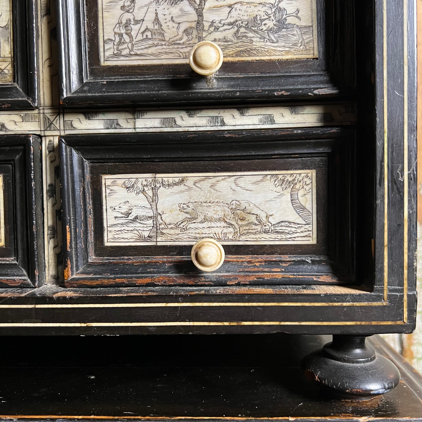Italian Collector’s Table Cabinet, 17th Century – Ebonised with Ivory Inlay