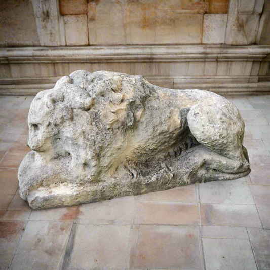 English Limestone Recumbent Lion, Georgian c.1750-1800 – From the Laughton Collection, Scarborough