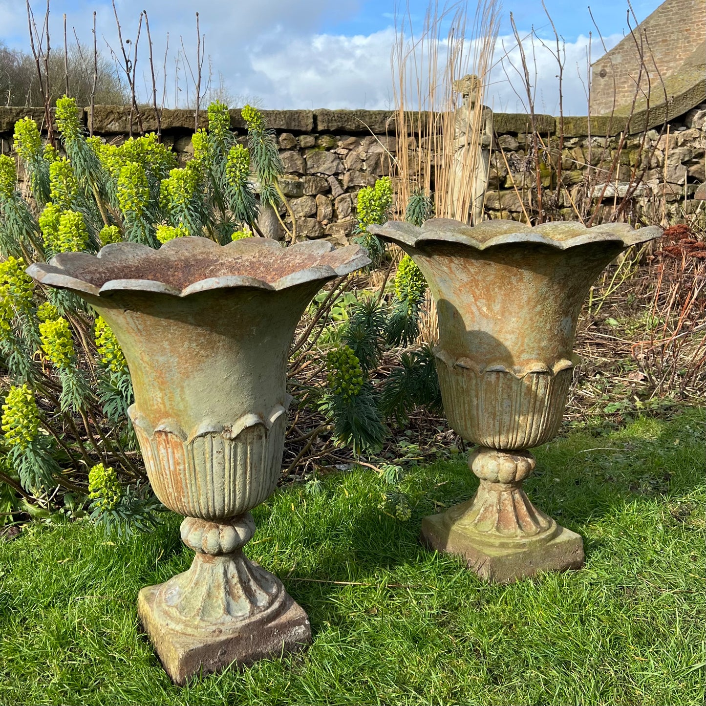 Pair of English Tulip Shaped Cast Iron Urns c.1880