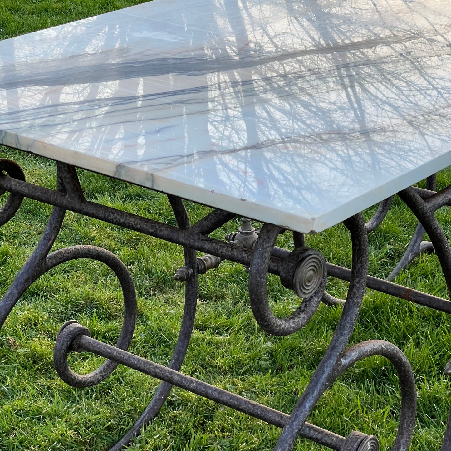 Rare Oversized French Patisserie Table with San Marino Venato Marble Top c.1880