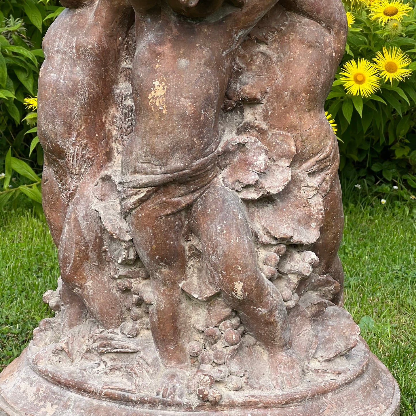 18th Century French Terracotta Putti Demi-Lune Table with Marble Top