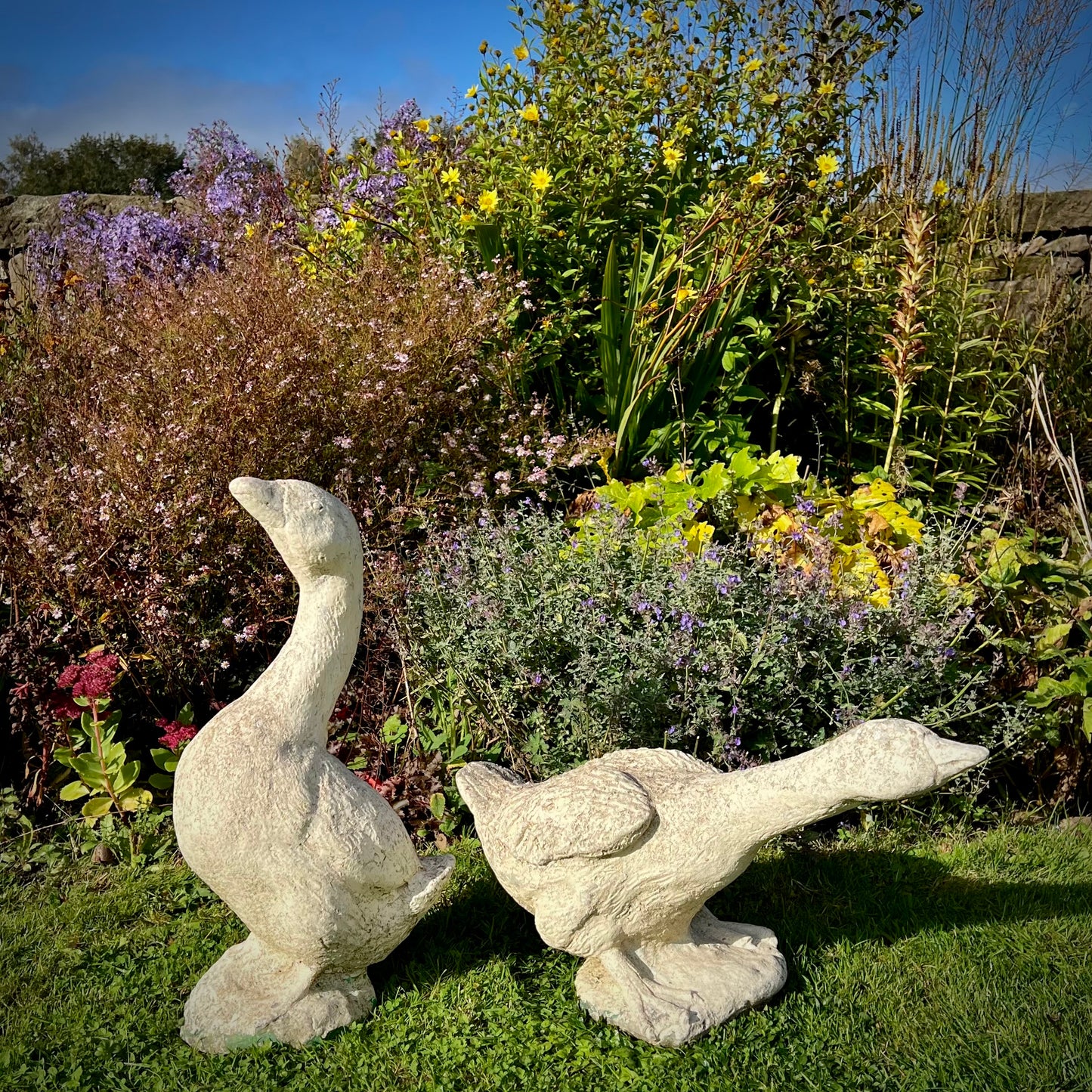 Pair of French Composite Stone Geese Mid-20th Century