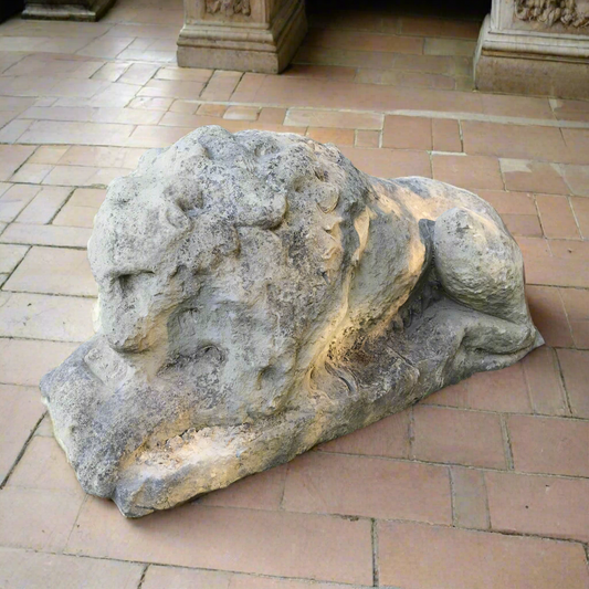 English Limestone Recumbent Lion, Georgian c.1750-1800 – From the Laughton Collection, Scarborough