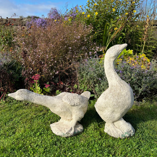 Pair of French Composite Stone Geese Mid-20th Century