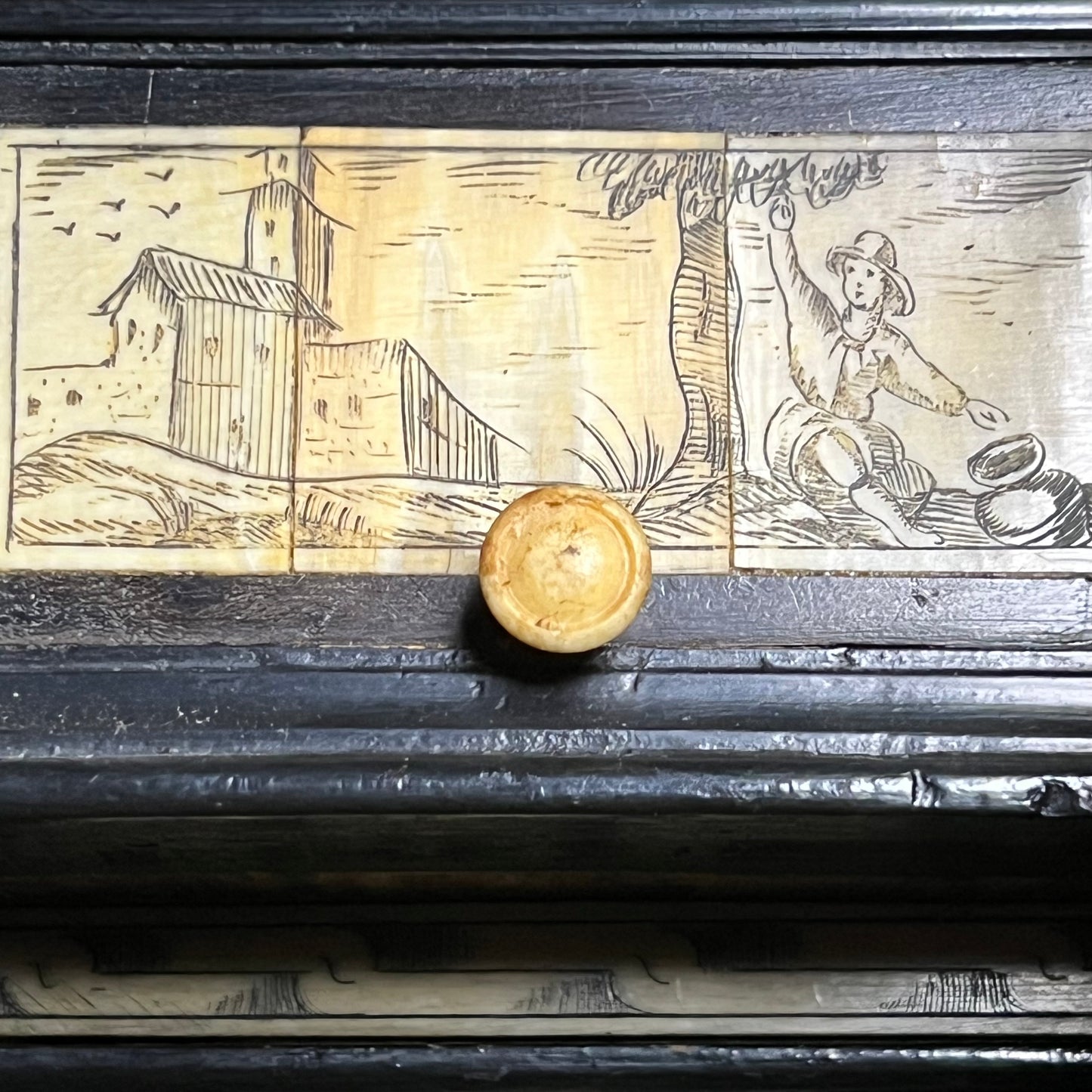 Italian Collector’s Table Cabinet, 17th Century – Ebonised with Ivory Inlay