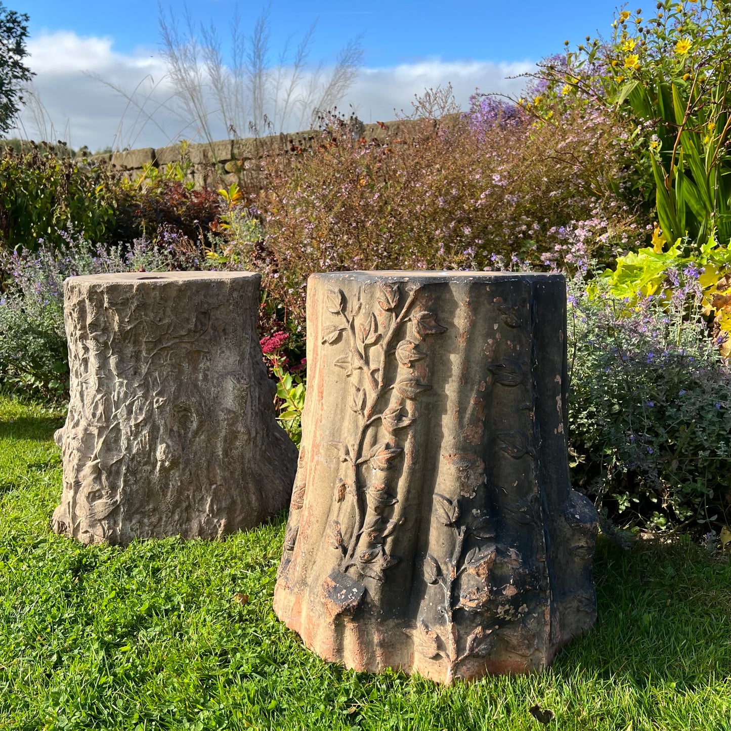 Pair of English Terracotta Tree Stump or Stumpery Pedestals by Gibbs & Canning, Tamworth c.1870