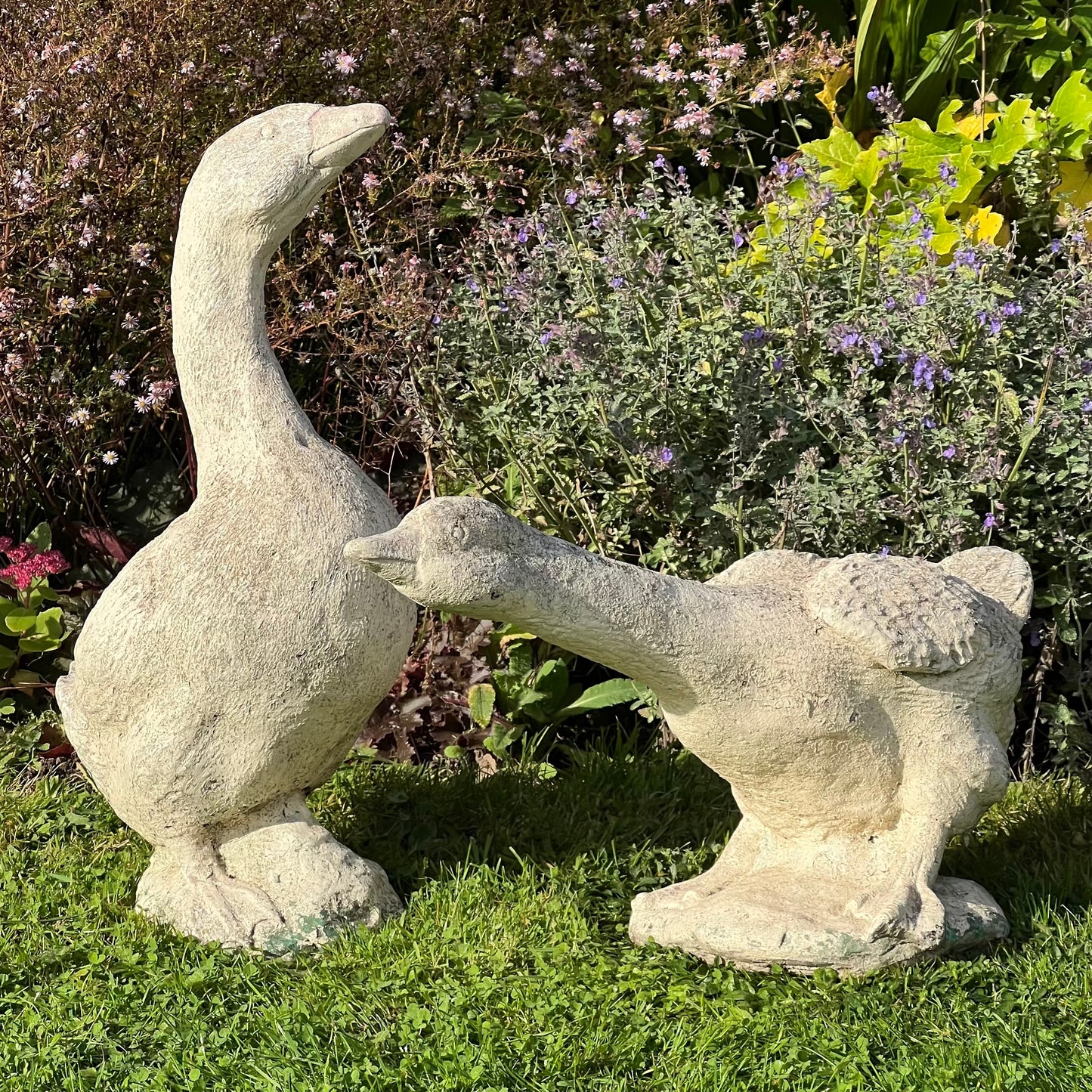 Pair of French Composite Stone Geese Mid-20th Century