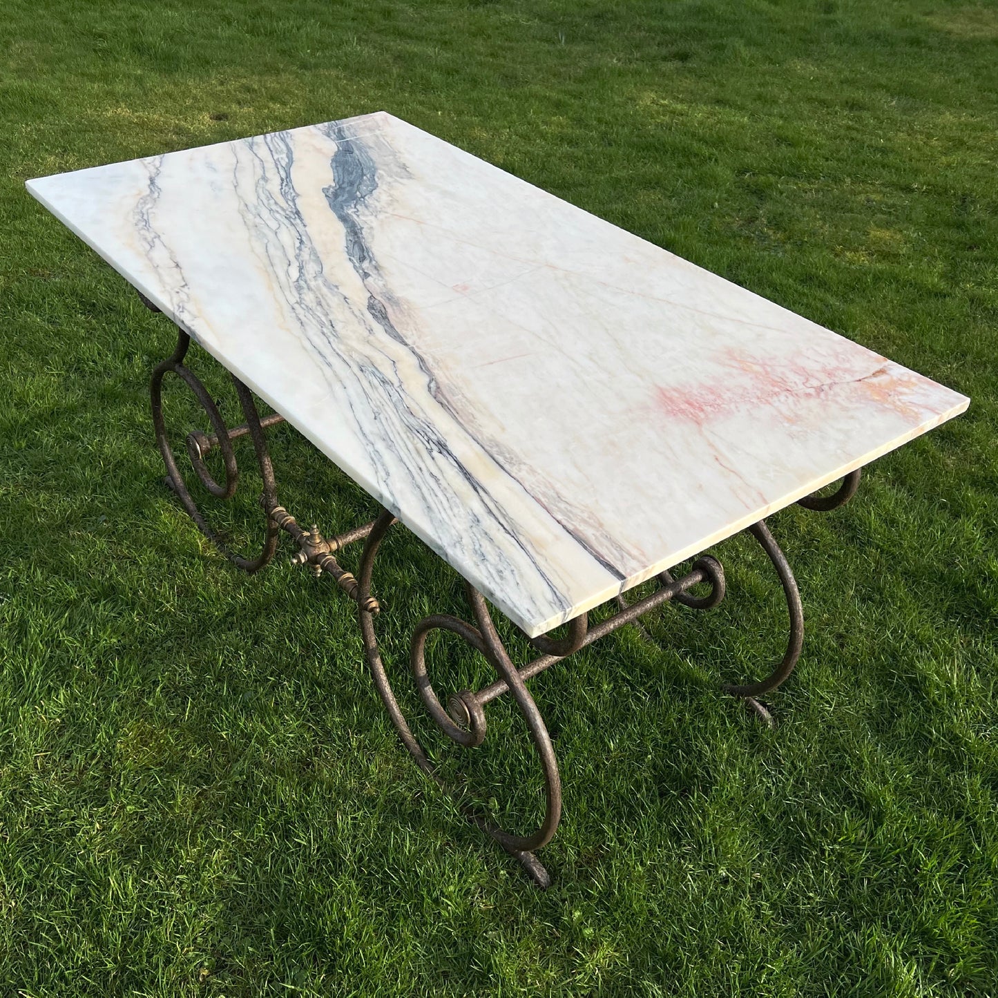 Rare Oversized French Patisserie Table with San Marino Venato Marble Top c.1880