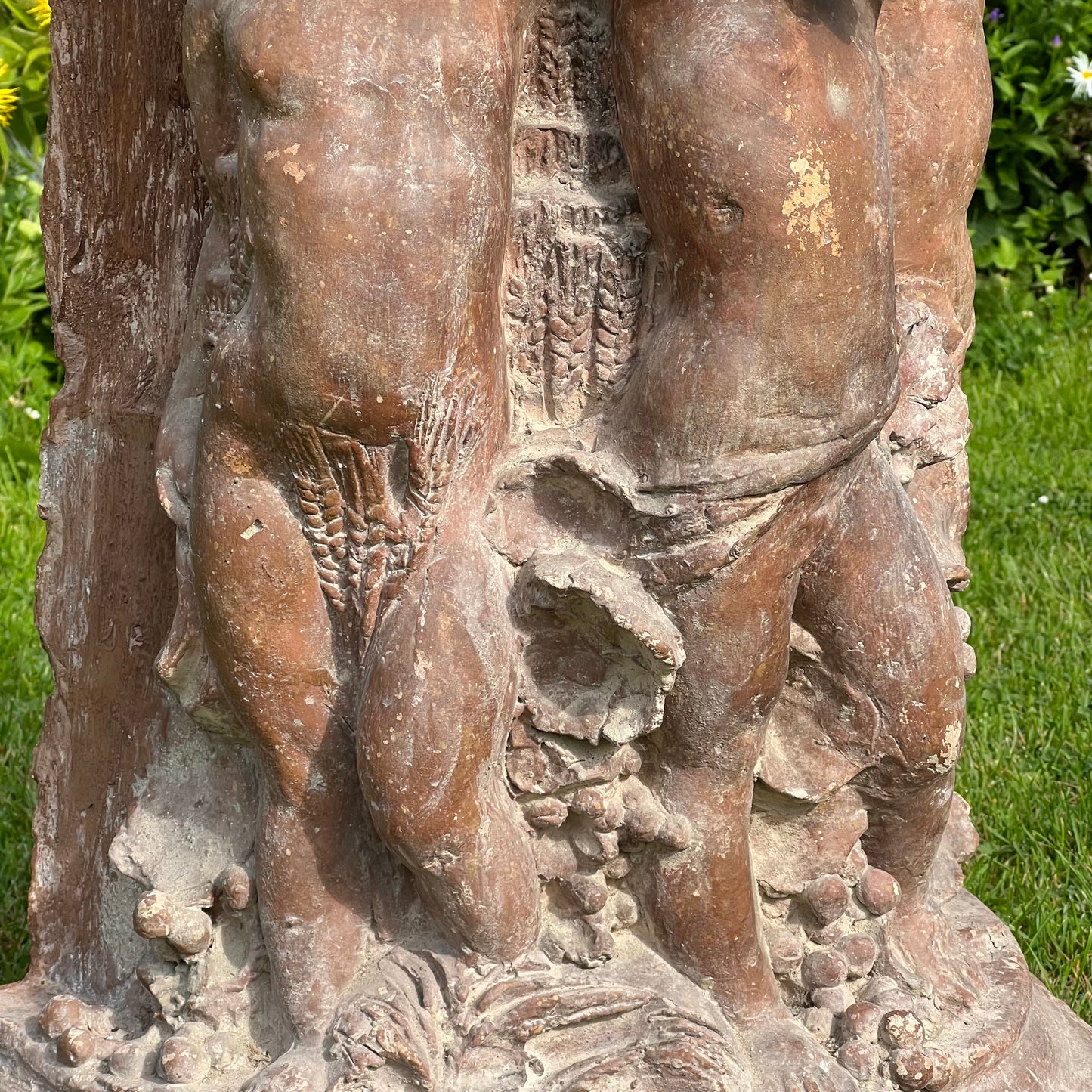 18th Century French Terracotta Putti Demi-Lune Table with Marble Top