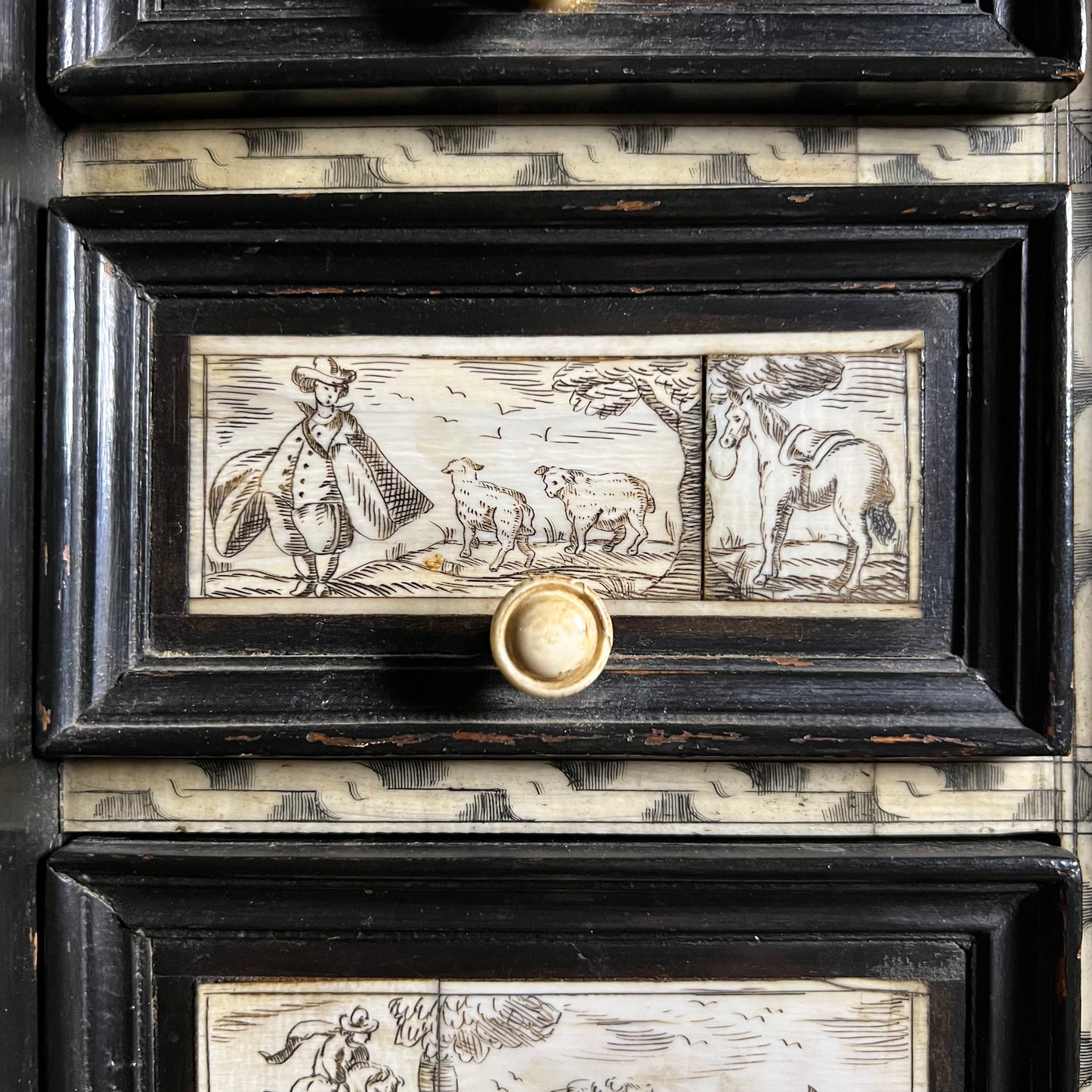 Italian Collector’s Table Cabinet, 17th Century – Ebonised with Ivory Inlay