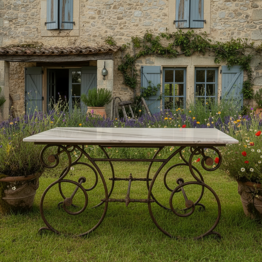 Rare Oversized French Patisserie Table with San Marino Venato Marble Top c.1880
