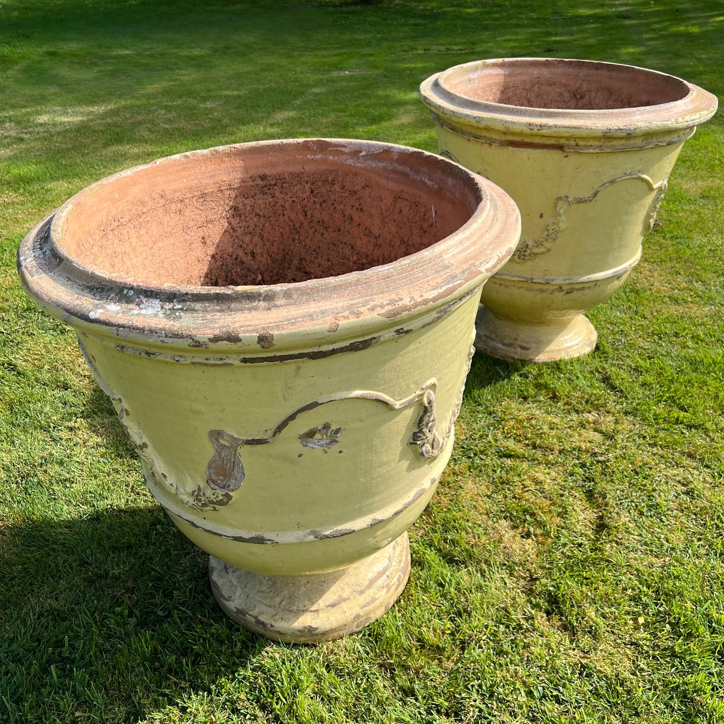 Huge Pair of Cream Glazed Terracotta “Jarre d’Anduze” Urns