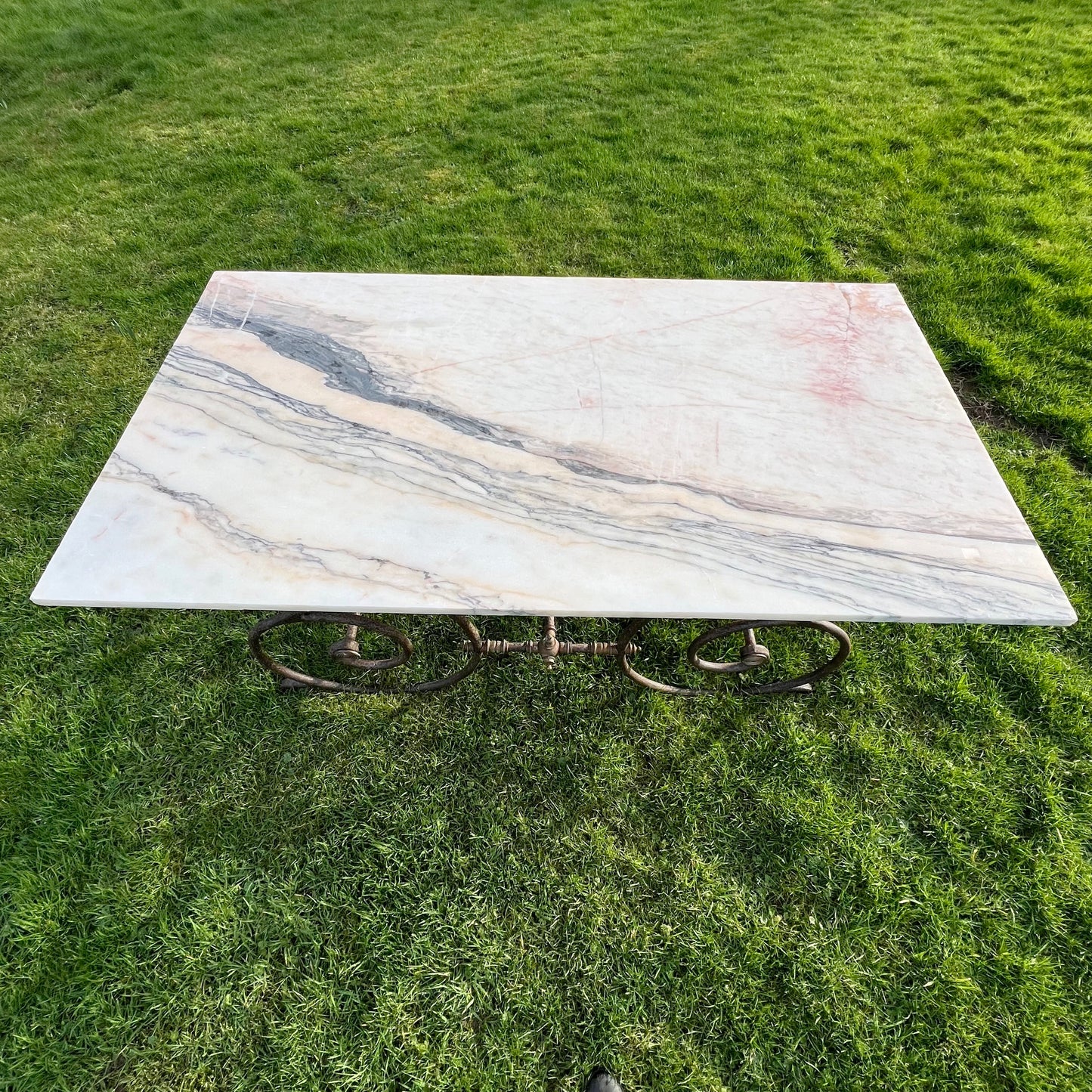 Rare Oversized French Patisserie Table with San Marino Venato Marble Top c.1880