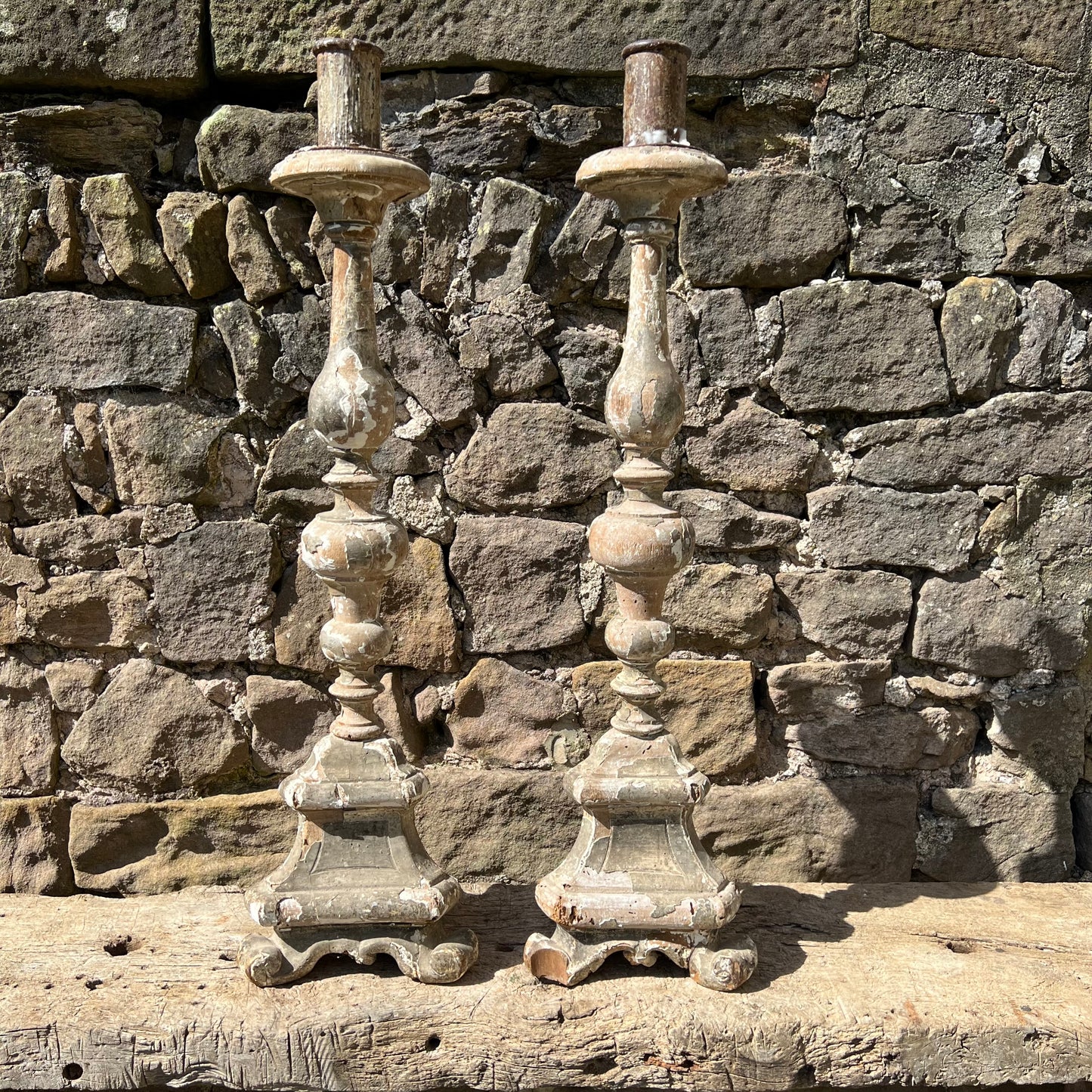 Tall Pair of Italian Silver-gilt Altar Candlesticks Late 17th/Early 18th Century