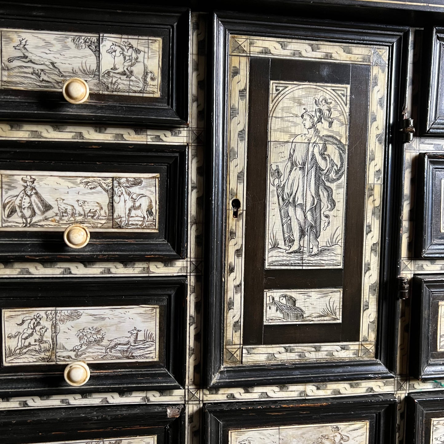 Italian Collector’s Table Cabinet, 17th Century – Ebonised with Ivory Inlay