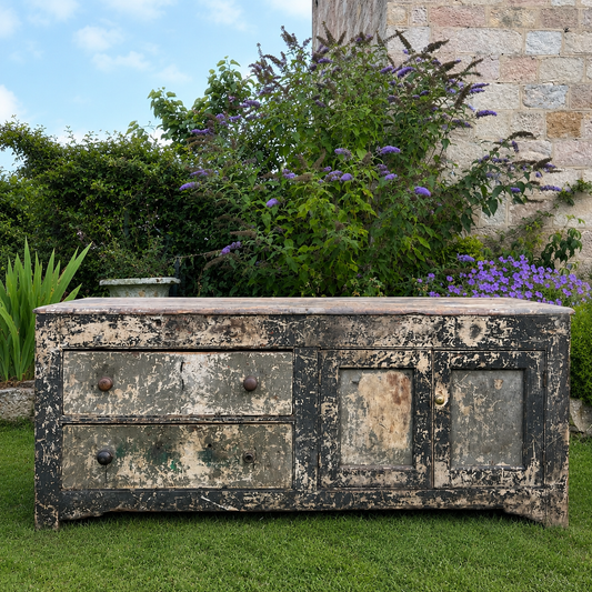 English Georgian Painted Pine Dresser Base from Grantley Hall, c.1760