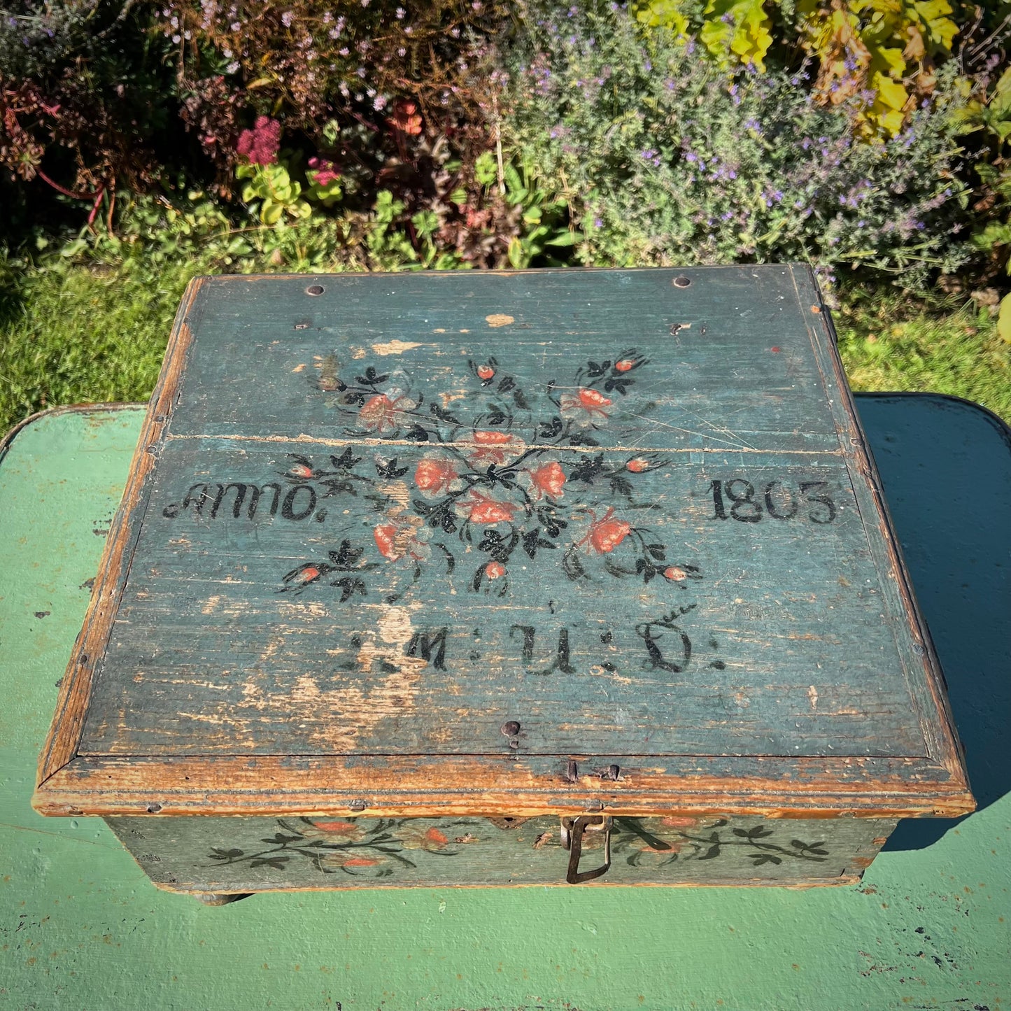 Swedish Painted Marriage Box (Hälsingland Style), Dated 1805