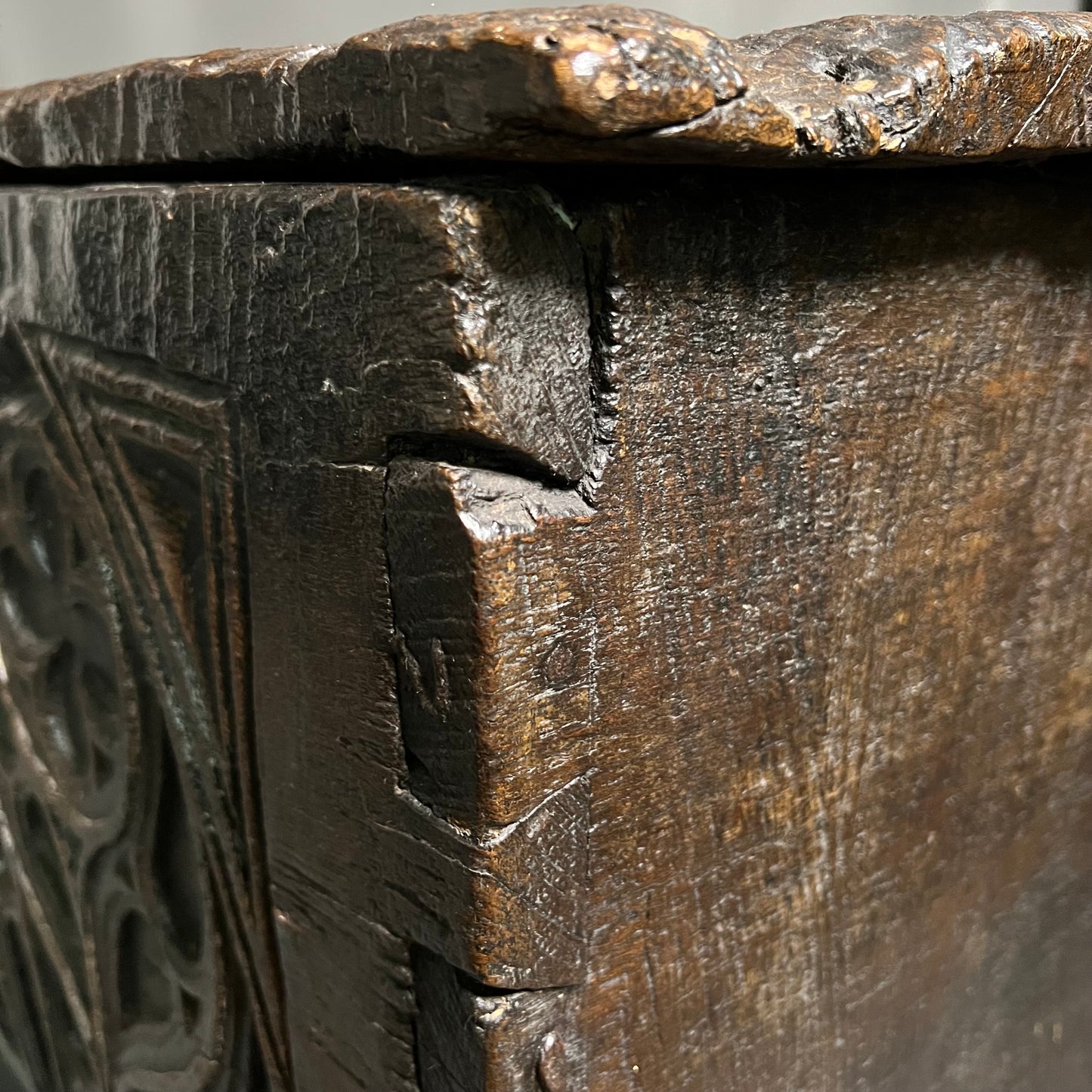 Remarkable English Oak Gothic Coffer c.1480