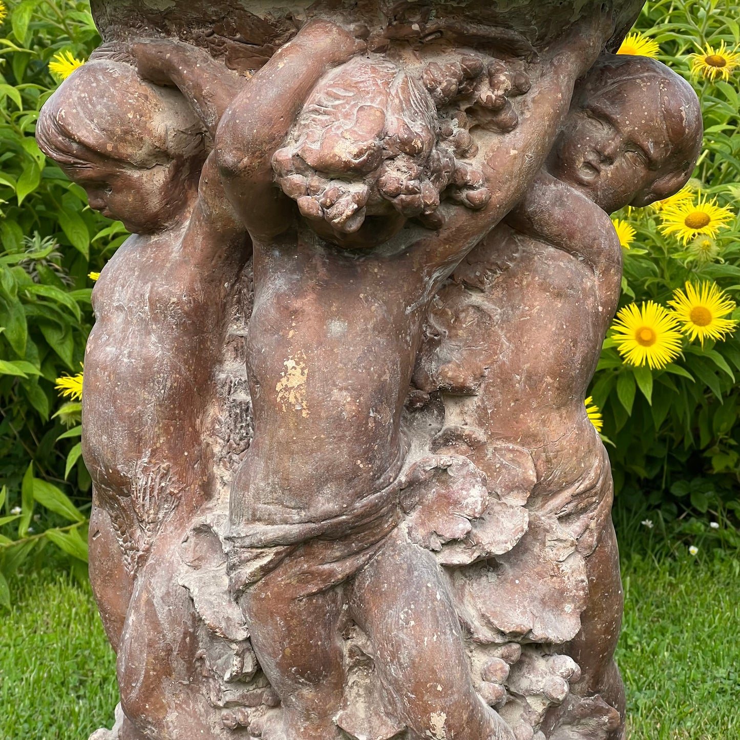 18th Century French Terracotta Putti Demi-Lune Table with Marble Top