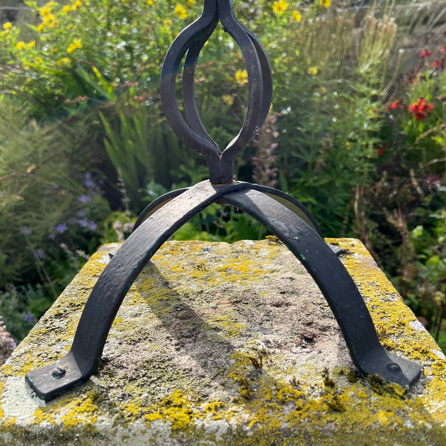 Wrought Iron Armillary Sphere upon English Carved Stone Column