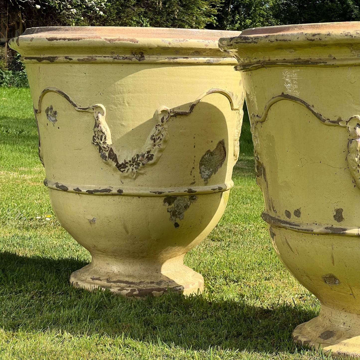 Huge Pair of Cream Glazed Terracotta “Jarre d’Anduze” Urns