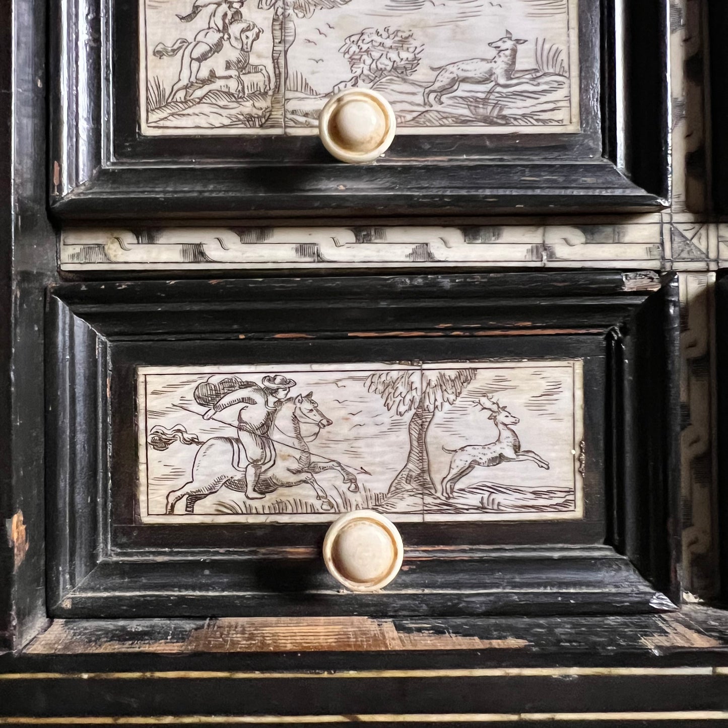 Italian Collector’s Table Cabinet, 17th Century – Ebonised with Ivory Inlay