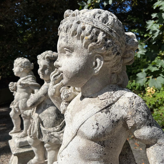 French Limestone Four Seasons Statues with Plinths c. Late 17th/Early 18th Century