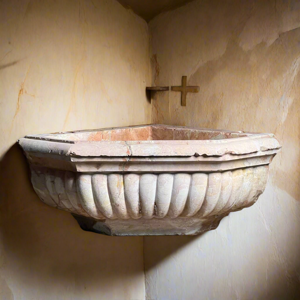 Venetian Holy Water Font c.1750 in Rosa Antico Sicilian Marble