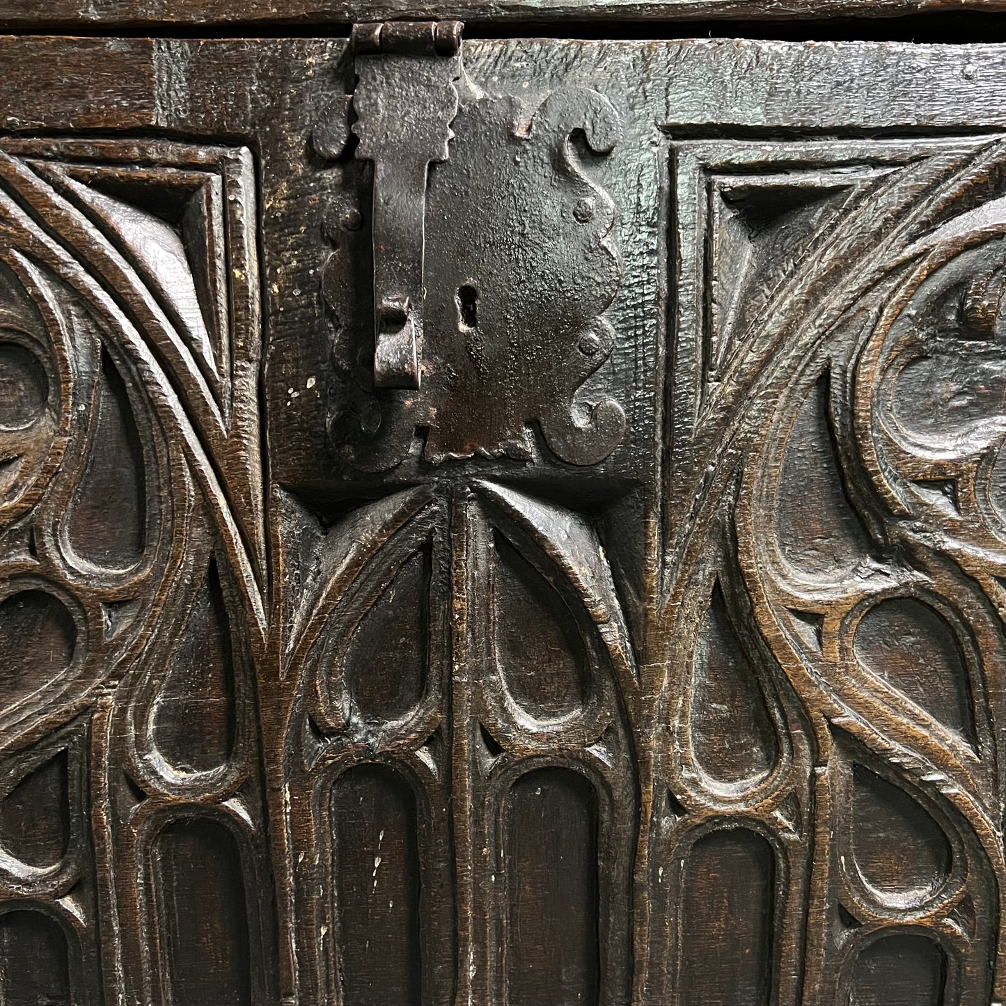 Remarkable English Oak Gothic Coffer c.1480