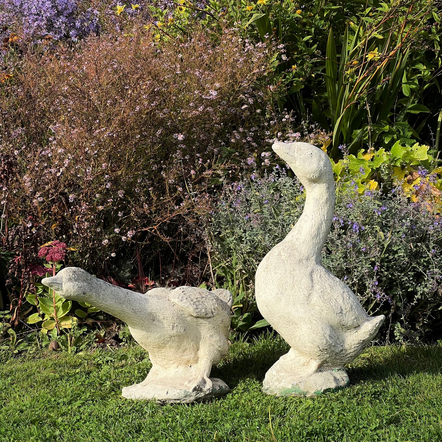 Pair of French Composite Stone Geese Mid-20th Century
