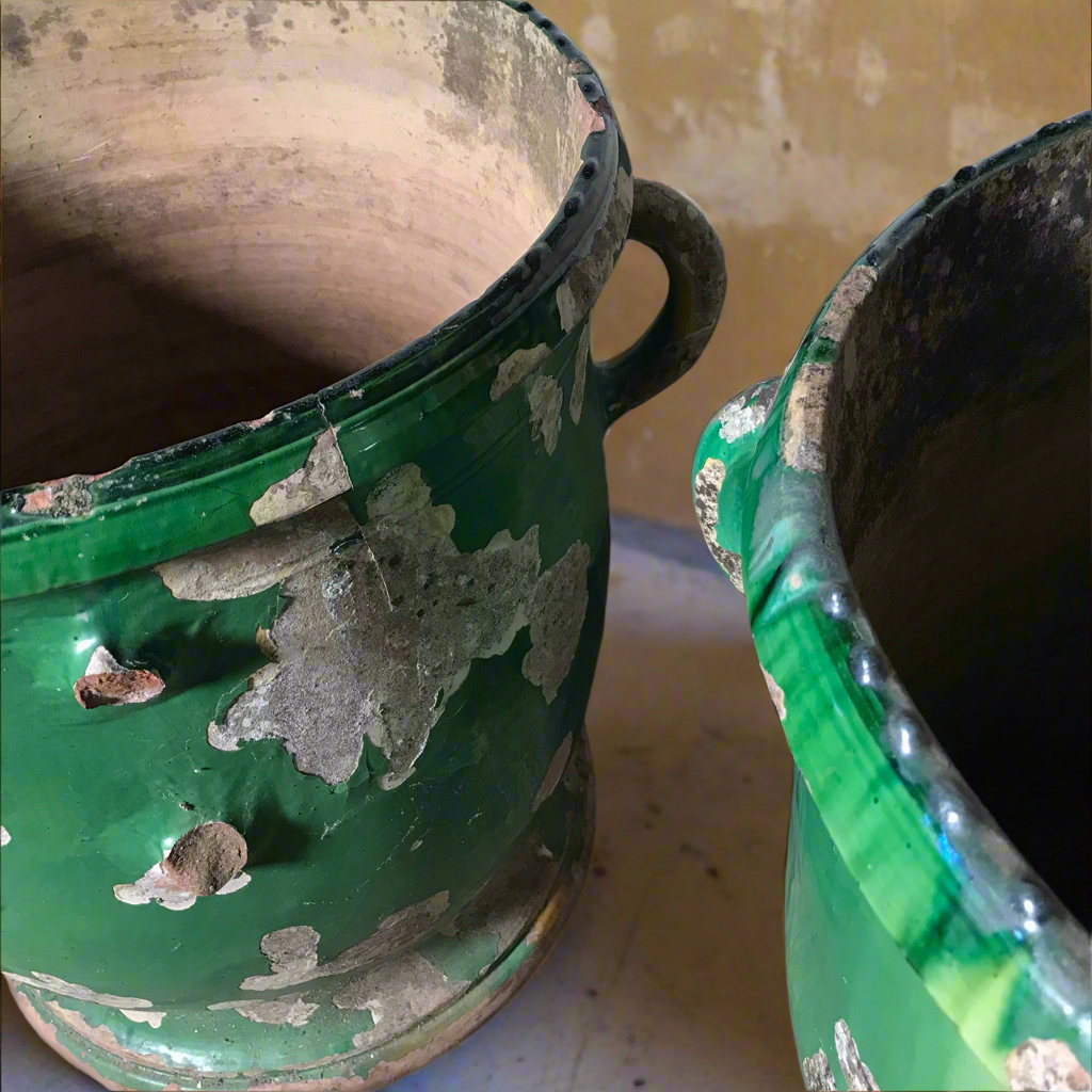 Huge Pair of Green Glazed Castelnaudary Citrus Jardinieres c.1850