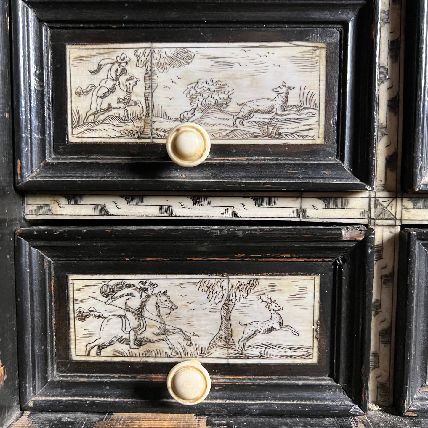 Italian Collector’s Table Cabinet, 17th Century – Ebonised with Ivory Inlay