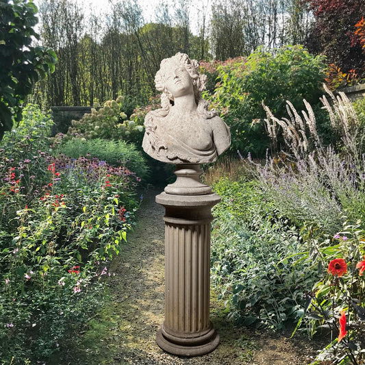 English Composite Stone Bust of Flora with Fluted Pedestal, Late 20th Century