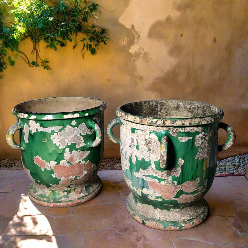 Huge Pair of Green Glazed Castelnaudary Citrus Jardinieres c.1850