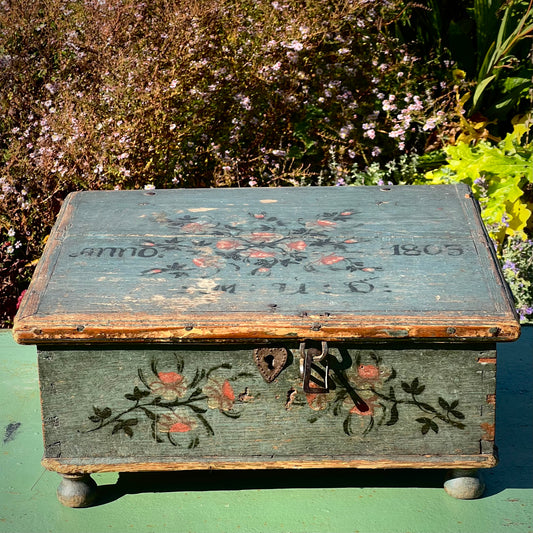 Swedish Painted Marriage Box (Hälsingland Style), Dated 1805
