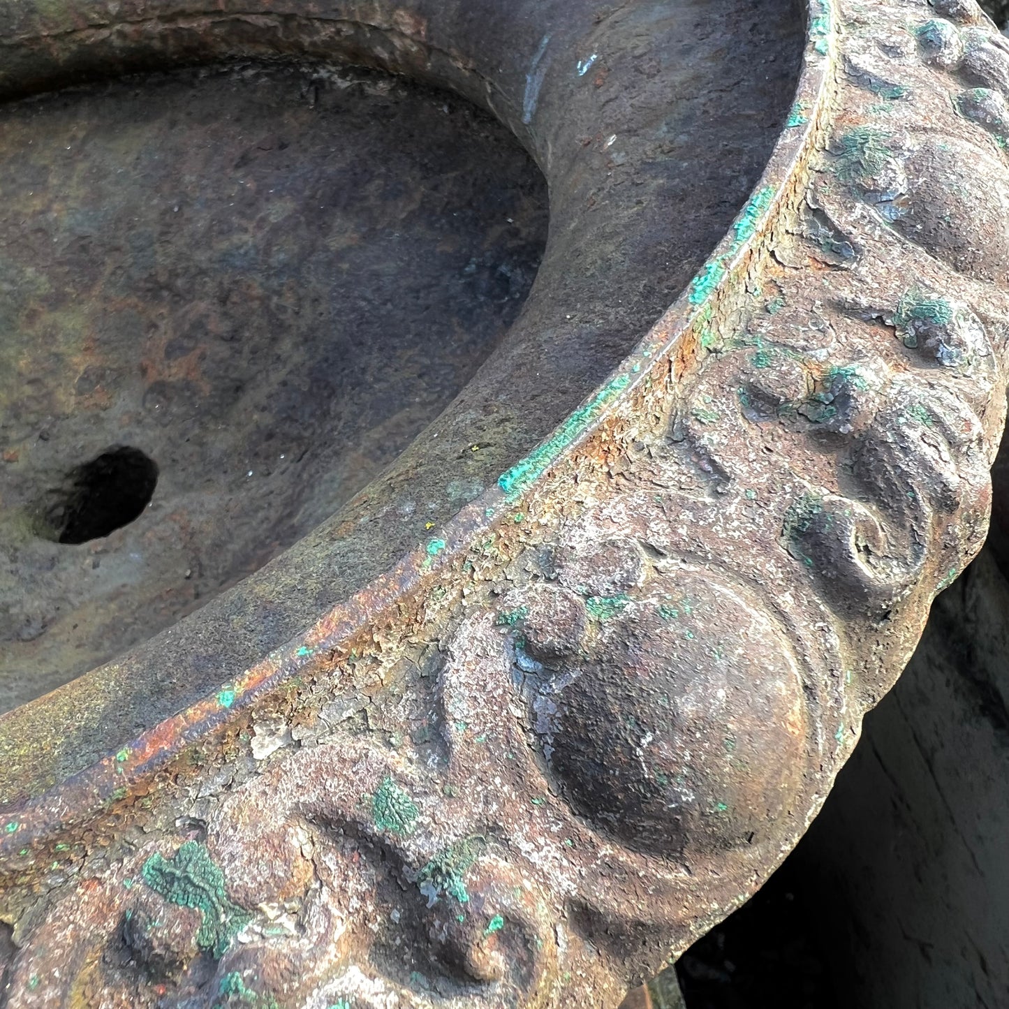 Pair of French Cast Iron Tazza Urns on Sandstone Plinths c.1880