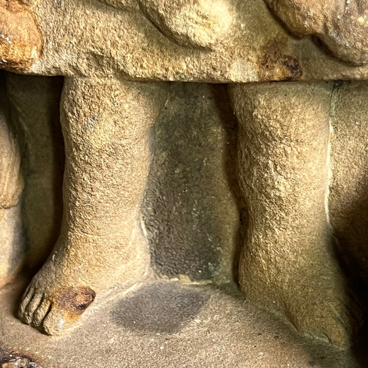 Medieval Sandstone Carving Figure with Lion and Severed Heads 12th–14th Century