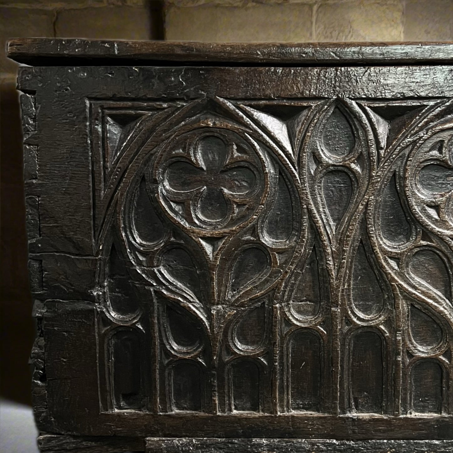 Remarkable English Oak Gothic Coffer c.1480