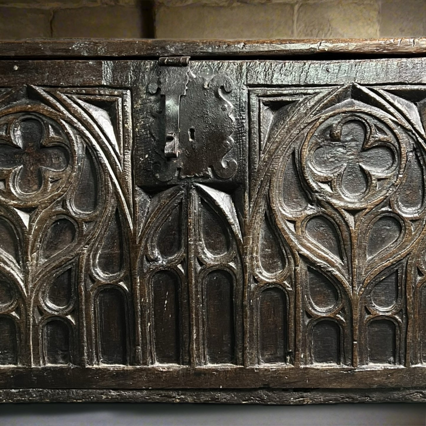 Remarkable English Oak Gothic Coffer c.1480