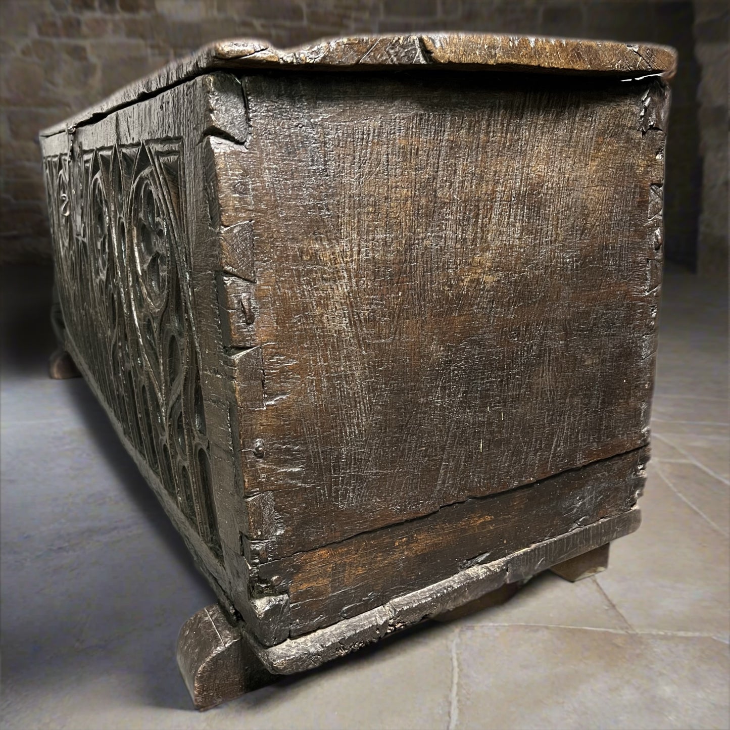 Remarkable English Oak Gothic Coffer c.1480