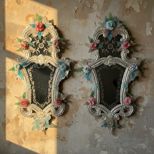 Pair of Italian Venetian Murano Glass Mirrors Early 20th Century